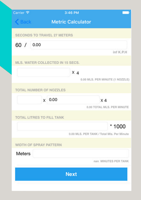 iphone application spray calibration calculator